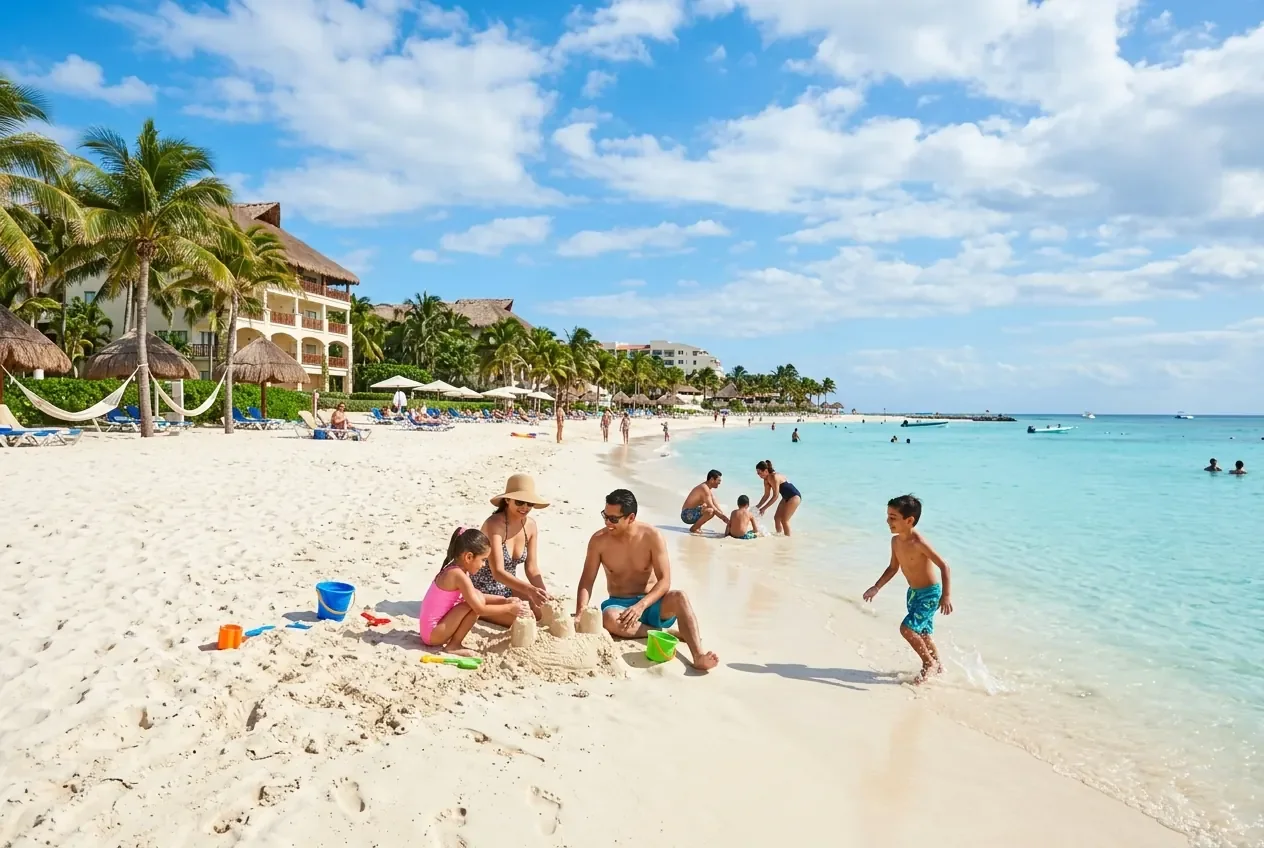 Familia viajando en Cancún